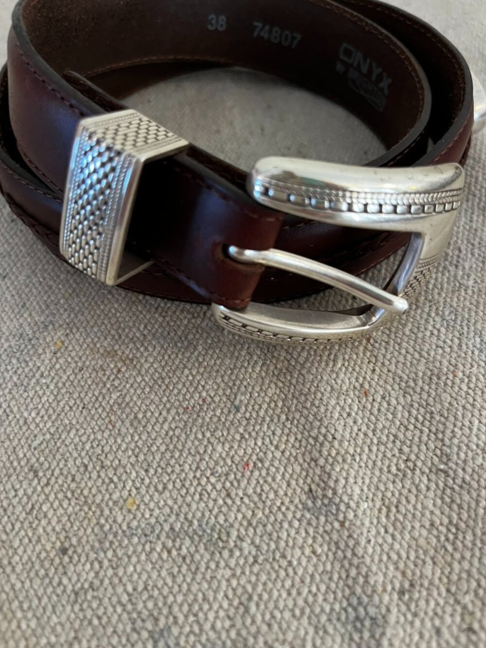 Vintage 1993 Onyx By Brighton Brown Leather Braided Insert Western Belt sz 38